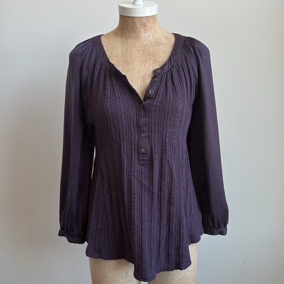 Anthro Meadow Rue Romantic Plum Kersee Henley Top SMALL - Picture 3 of 4